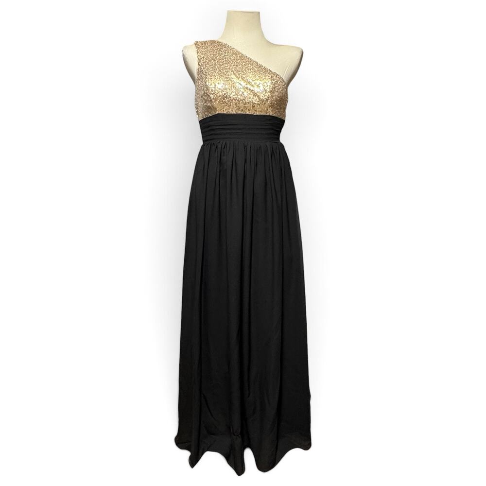 Loyeloy One Shoulder Sequin Gown Gold Black 4